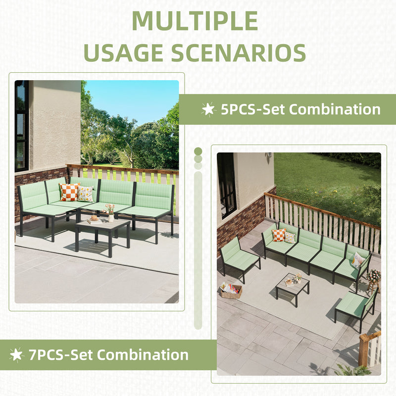 AECOJOY Outdoor Furniture Sets, 7 Pieces Cotton-Filled Textilene Fabric Outdoor Coffee Table and Chairs for Garden, Green