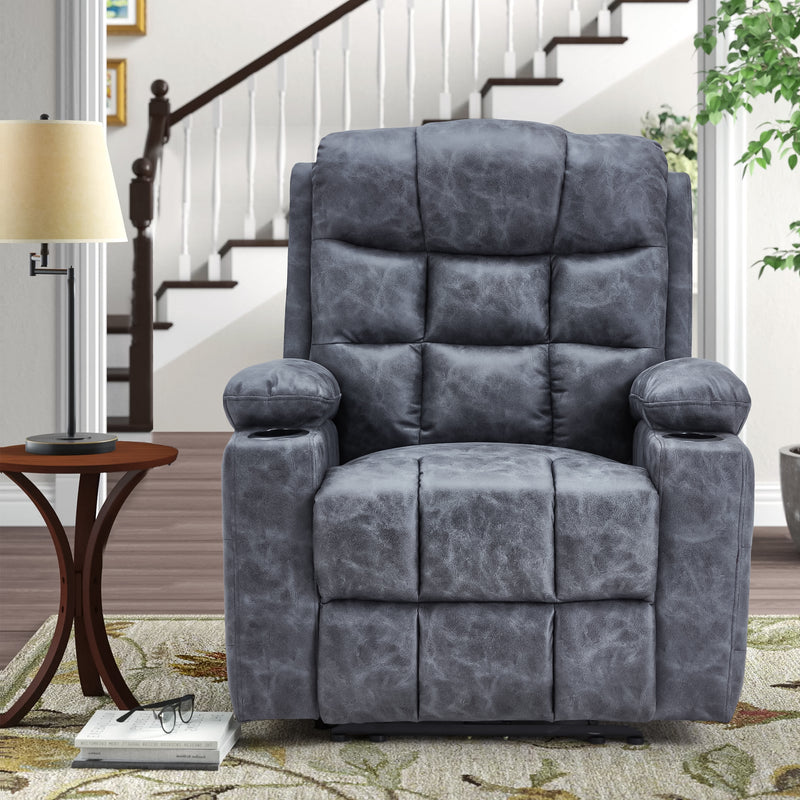 YODOLLA Oversized Nursery Electric Recliner Chair, Power Sofa with USB & Cup Holders, Breathable Leather Fabric, Home Theater Seating in Bronze Dark Grey