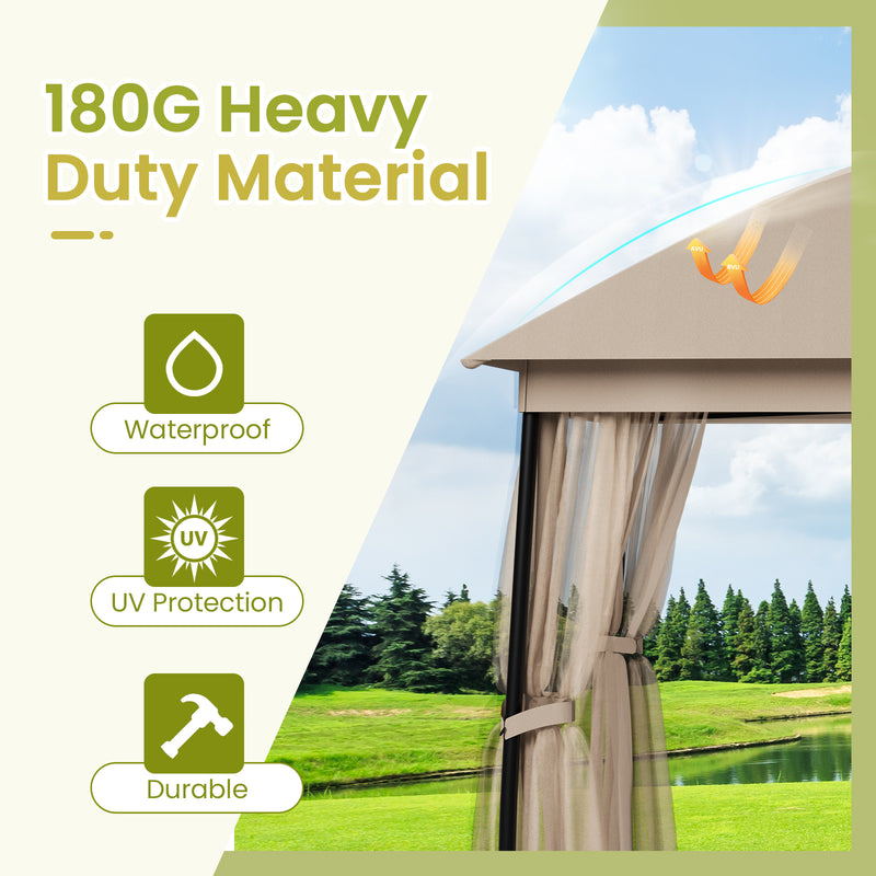 10 x 13ft Gazebo Canopy Heavy-Duty Waterproof Gazebo with Double Curved Roofs, Mosquito Netting and Privacy Screens, Yellow