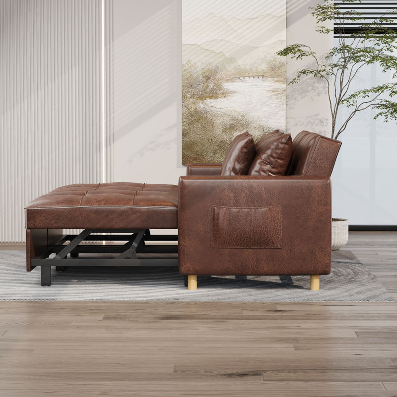 YODOLLA 71" Sleeper Sofa Bed & 3-in-1 Futon Pull Out Couch for Living Room & Bedroom, Convertible Loveseat in Saddle Brown