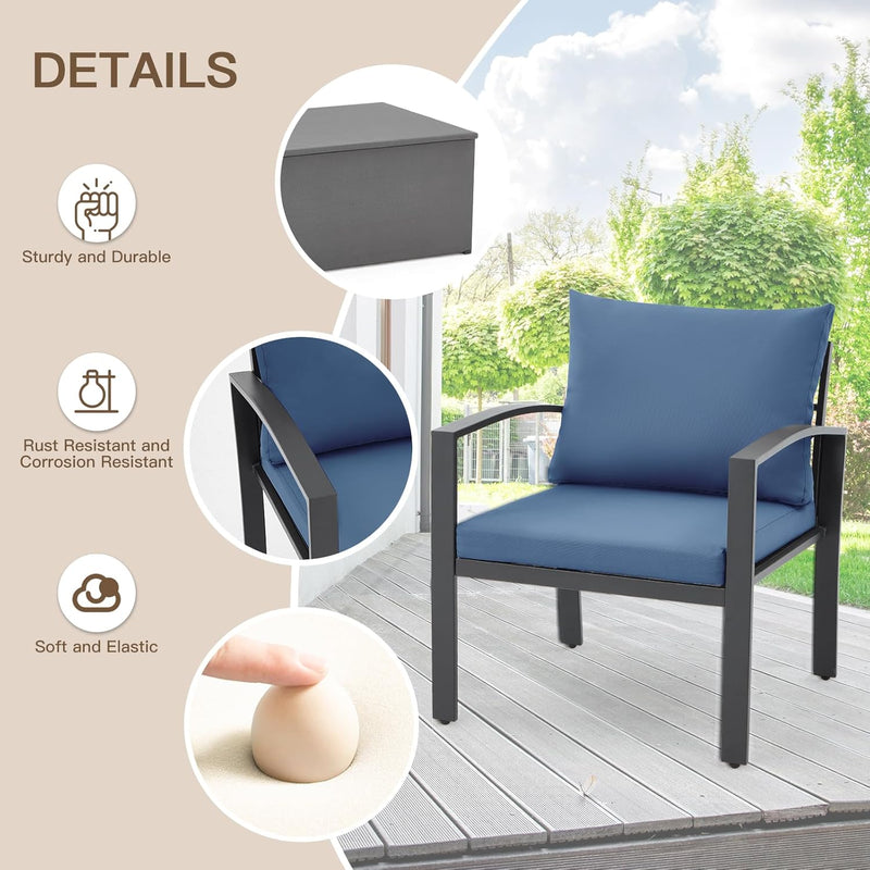 AECOJOY Metal Patio Furniture Set with Cover Outdoor Furniture sets With Storage Boxes on Sale with Blue Cushion for Balcony Porch, Lawn and More