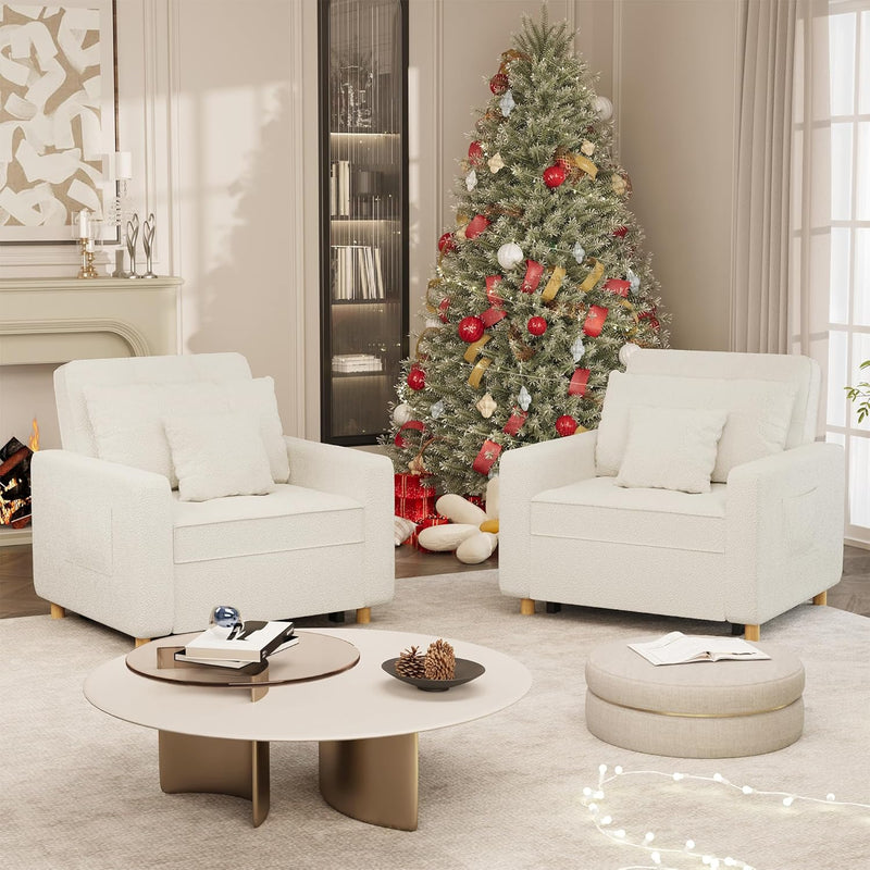 YODOLLA 3-in-1 Futon Convertible Sleeper Sofa Bed Chair for Living Room,Pull Out Couch in Teddy Velvet White
