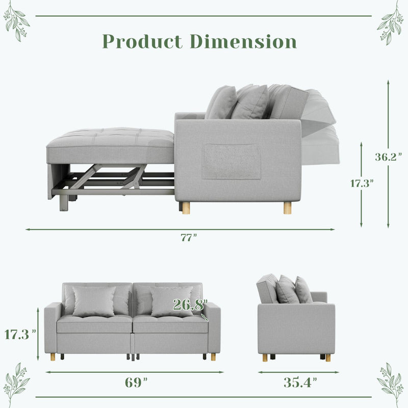 AECOJOY 71" Sleeper Sofa Bed & 3-in-1 Futon Pull Out Couch for Living Room & Bedroom, Convertible Loveseat in Gray