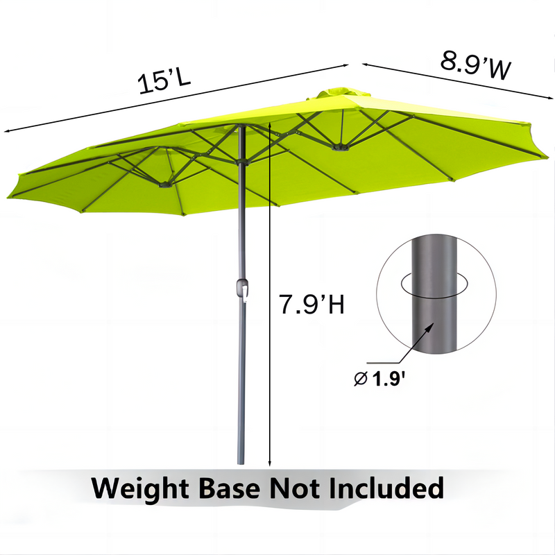 YODOLLA 15 Ft Patio Double Sided Umbrella Large Outdoor Umbrella - Green