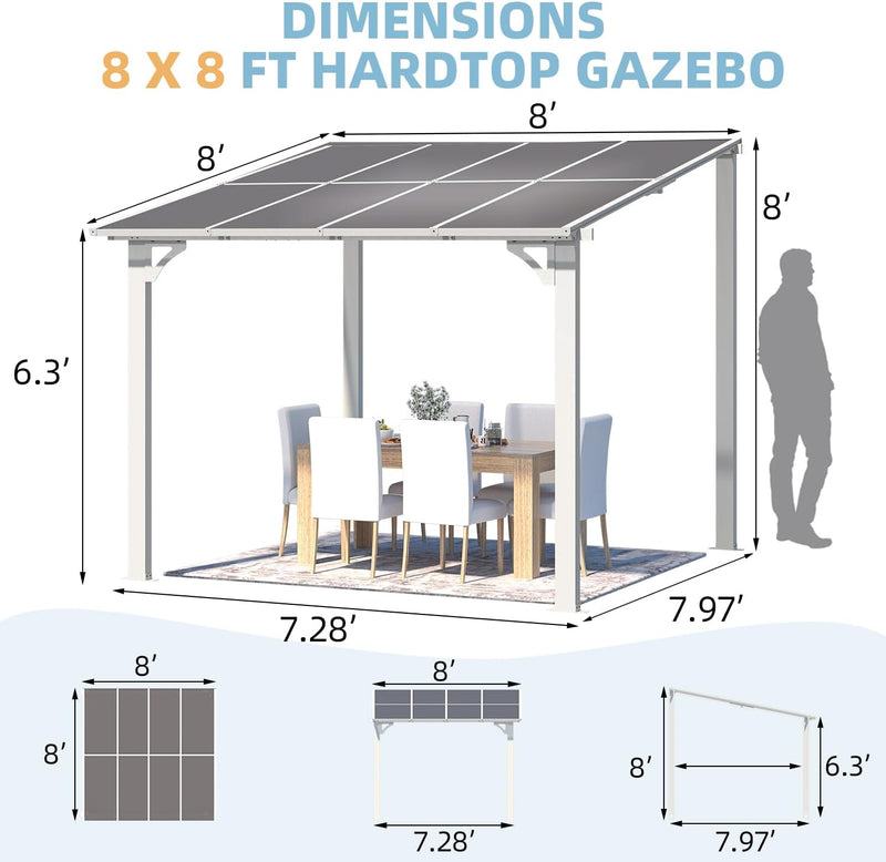 YODOLLA 8' x 8' Hardtop Gazebo Outdoor Aluminum Pergola For Garden, Patio, Backyard-White