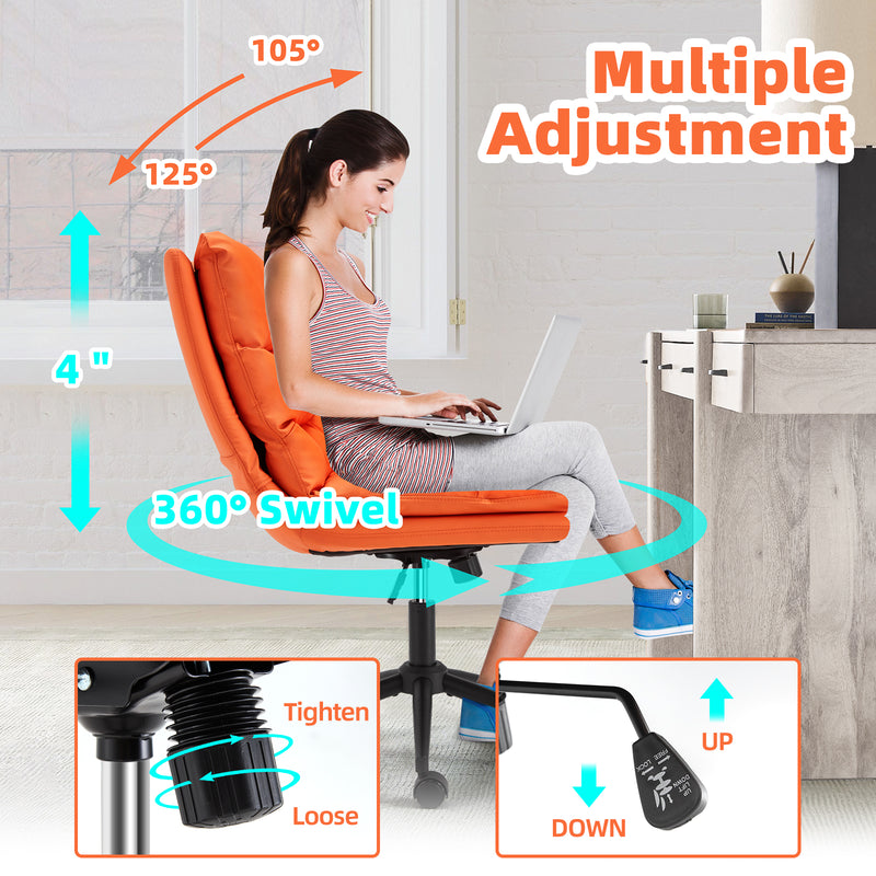 YODOLLA Office Chair on Clearance, Adjustable Height Vanity Chair Armless Desk Chair and PU Leather Swivel Chair for Office, Home