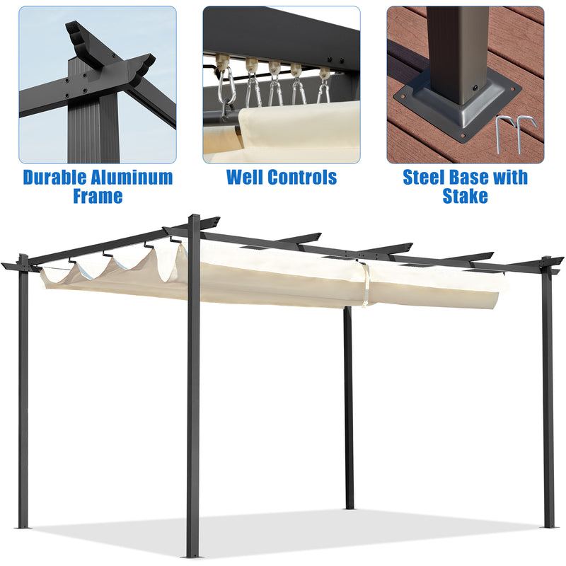 AVAWING 10FT x 13FT Pergola for Outdoor,Patio Retractable Pergola Canopy Aluminum Frame Metal Pergola for Yard (Beige)
