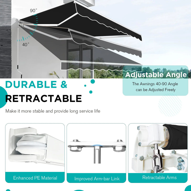 AECOJOY 13' x 8' Manual Retractable Patio Awning,Outdoor Awning Retractable Sunshade Shelter-Black