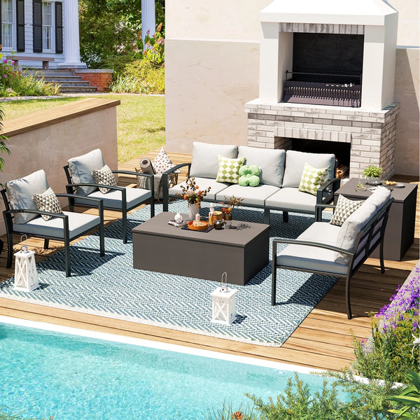 AECOJOY 7 Pieces Outdoor Furniture Sets with Light Grey Cushions