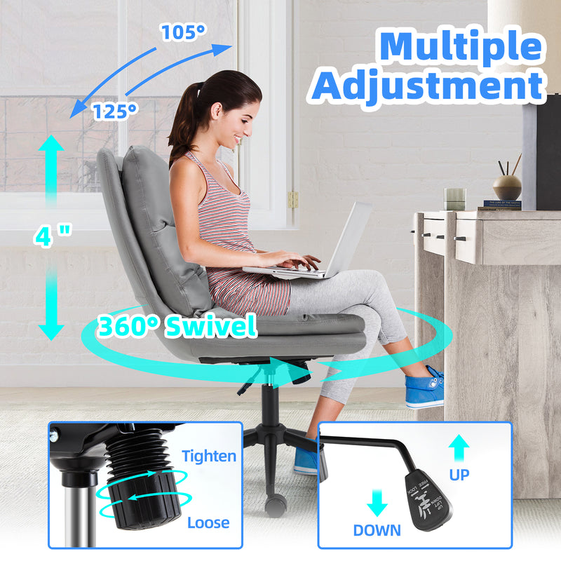 YODOLLA Office Chair on Clearance, Adjustable Height Vanity Chair Armless Desk Chair and Premium Leathaire Swivel Chair for Office, Home, Grey