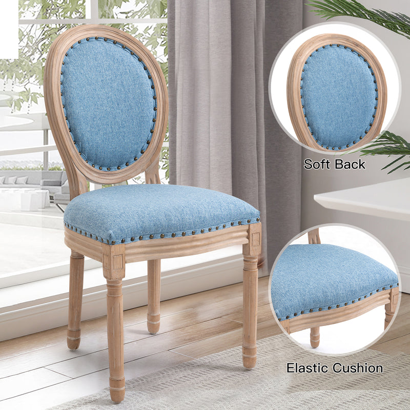 AVAWING French Country Dining Chairs Set of 4, Farmhouse Fabric Dining Room Chairs Vintage Chair with Round Back, Solid Wood Legs Kitchen Chair for Dining Room/Living Room/Kitchen/Restaurant, Blue