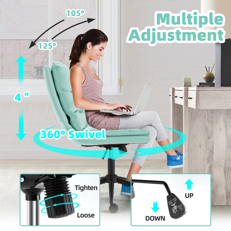 YODOLLA Office Chair on Clearance, Adjustable Height Vanity Chair Armless Desk Chair and PU Leather Swivel Chair for Office, Home