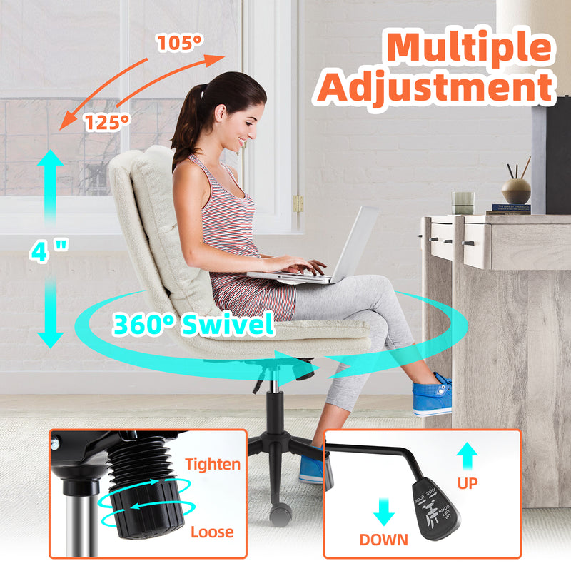 YODOLLA Office Chair on Clearance, Adjustable Height Vanity Chair Armless Desk Chair and Teddy Fleece Swivel Chair for Office, Home