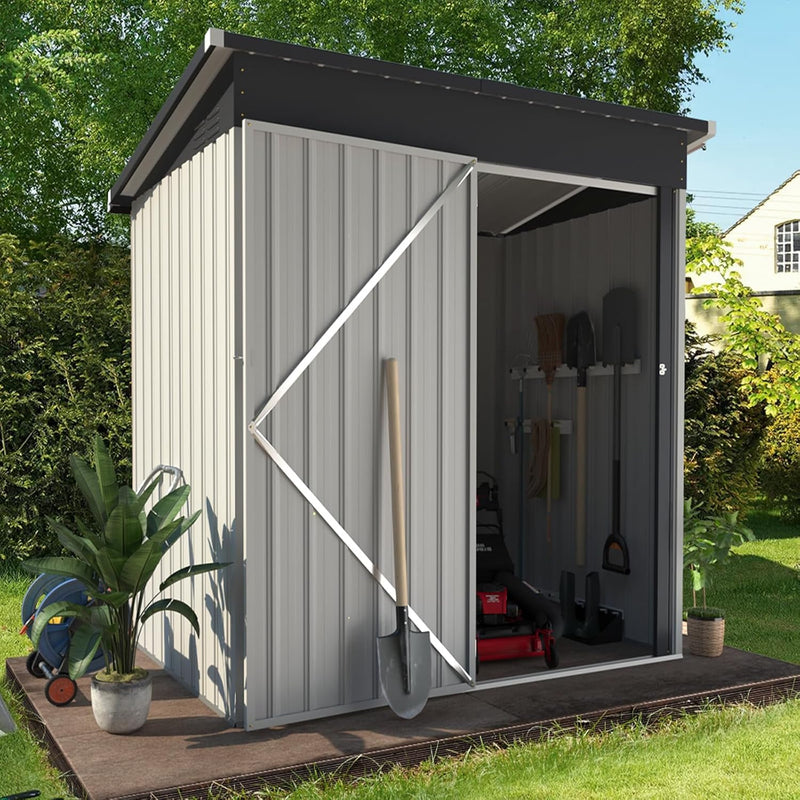 YODOLLA 5 x 3 ft. Outdoor Metal Steel Storage Shed with Sliding Roof & Lockable Door for Backyard, Garden,White