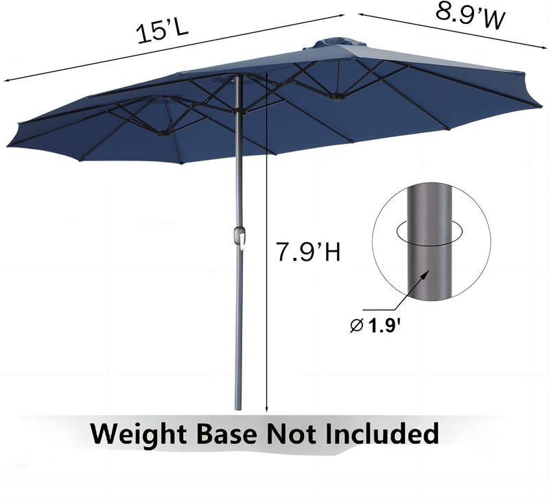 YODOLLA 15 Ft Patio Double Sided Umbrella Large Outdoor Umbrella in Dark Gray