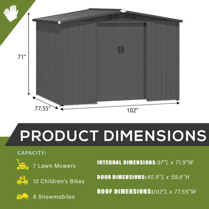 U-MAX 8 x 6 ft. Outdoor Metal Storage Shed with Lockable Door Patio Garden Storage Building in Dark Gray for Outside
