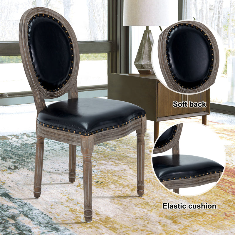 AVAWING French Country Leather Dining Chairs Set of 4, Farmhouse Dining Room Chairs Vintage Chair with Round Back, Solid Wood Legs Kitchen Chair for Dining Room/Living Room/Kitchen/Restaurant, Black