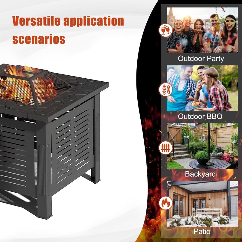YODOLLA 30" Outdoor Fire Pit Table 3 in 1 Fire Pits for Outside with Removable Lid & Waterproof Cover and Tables