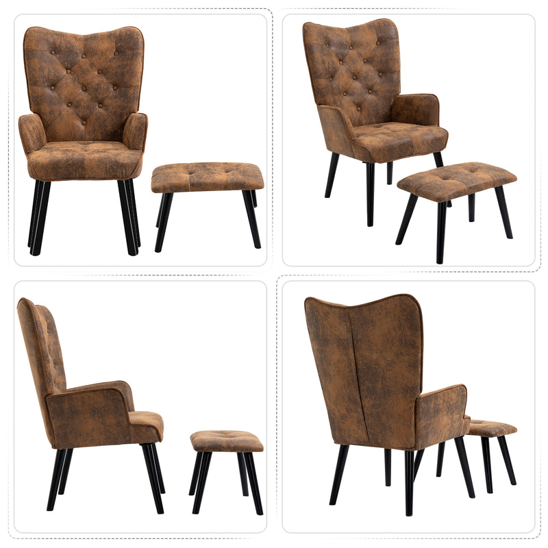 AVAWING Rustic Accent Chair with Footrest, Gold Accent Chair with Arms, Tufted Button Back Modern Accent Chair with Rubberwood Legs, Mid Century Accent Chair for Living Room, Bedroom, Office, Gold