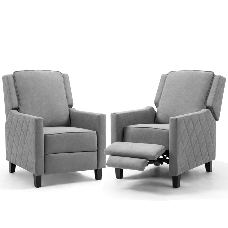 AVAWING Set of 2 Push Back Recliner Chairs - Gray Linen, Mid-Century Vintage Accent Chairs for Living Room