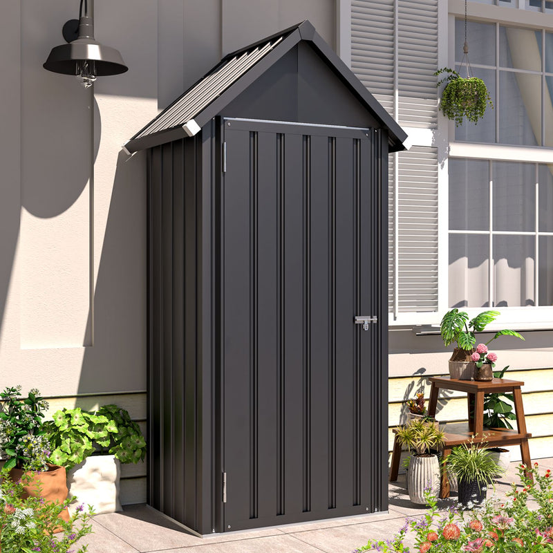 AECOJOY Outdoor Storage Shed with Floor & Metal Small Cabinet Waterproof with Shelves for Patio in Dark Grey