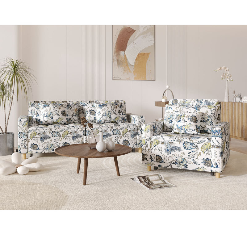 AECOJOY 3-in-1 Convertible Chair Bed Sleeper & Futon Sofa Bed Chair with Adjustable Backrest and 2 Pillows-White print