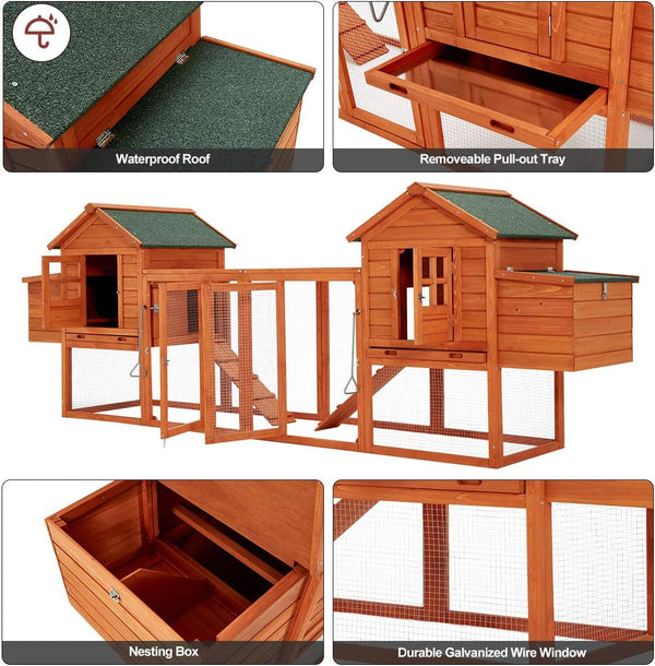 YODOLLA 123” Large Wooden Chicken Coop For 6 8 chickens Chicken Coop Clearance with Nesting Boxes