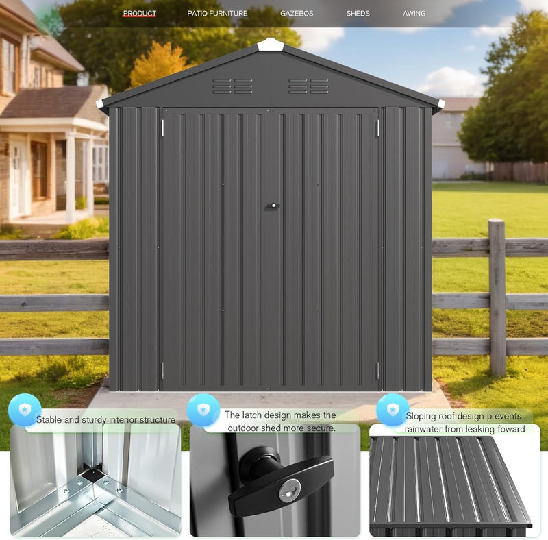 YODOLLA 6 x 4 ft. Outdoor Metal Storage Shed with Sliding Roof & Lockable Door for Backyard, Garden in Dark Gray