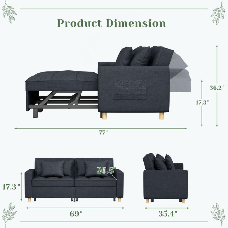 AECOJOY 71" Sleeper Sofa Bed & 3-in-1 Futon Pull Out Couch for Living Room & Bedroom, Convertible Loveseat in Navy Blue