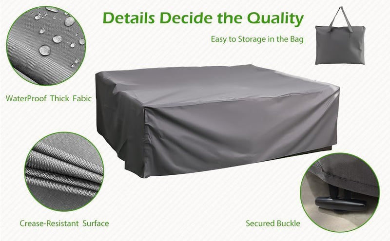 AECOJOY 7 Pcs Outdoor Rattan Sectional Sofa Couch with Dining Table and Protection Cover,Blue