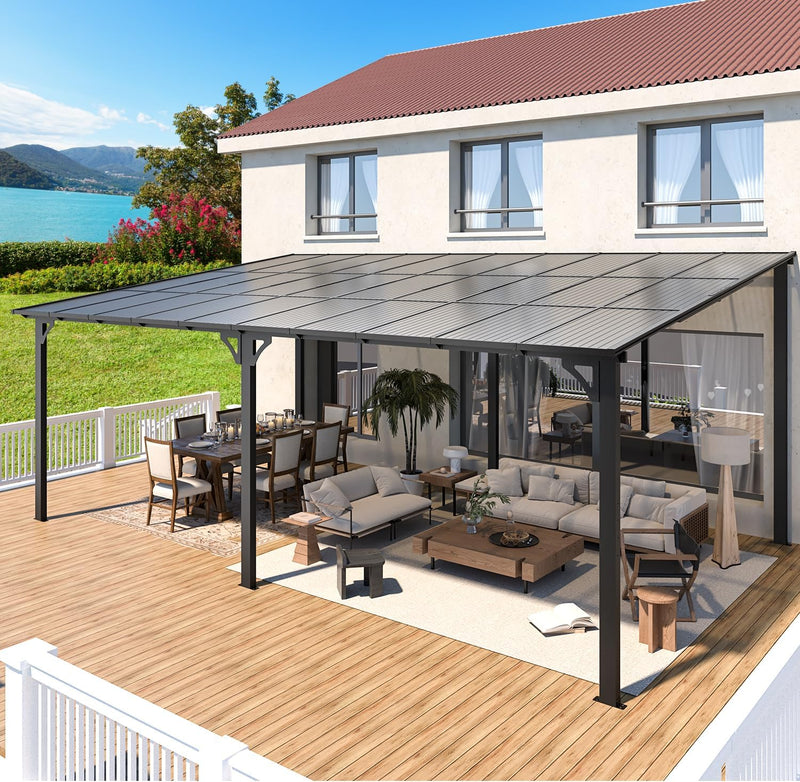 YODOLLA 12' x 20' Hardtop Gazebo Outdoor Aluminum Pergola For Garden, Patio, Backyard-Dark Gray