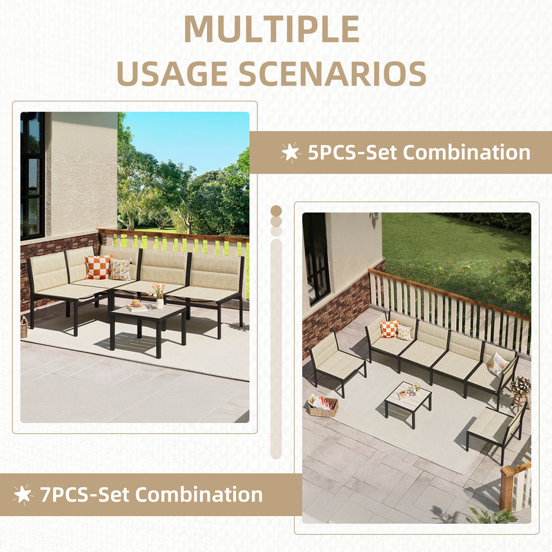 AECOJOY Outdoor Furniture Sets, 7 Pieces Cotton-Filled Textilene Fabric Outdoor Coffee Table and Chairs for Garden, Yellow