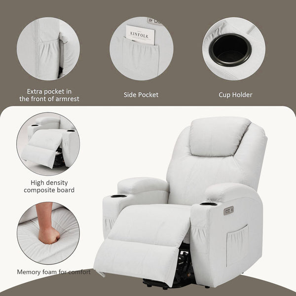 YODOLLA Danrelax Power Lift Chair Recliner Sofa for Elderly, Heavy Duty & Safety Motion Reclining Mechanism, 2 Side Pockets and Cup Holders, USB Ports,White