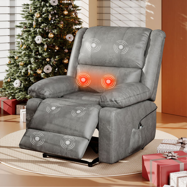 YODOLLA Leather Recliner Chair with Massage Heated Function, Home Theater Seating Sofa Gray
