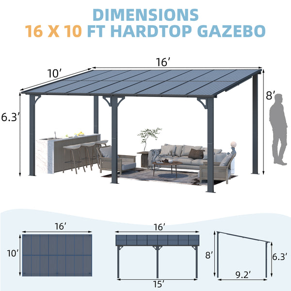 AECOJOY 10' x 20' Hardtop Gazebo Outdoor Aluminum Pergola For Garden, Patio, Backyard-Black