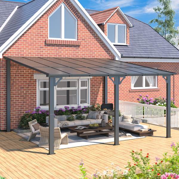 AECOJOY 12' x 14' Hardtop Gazebo Outdoor Aluminum Pergola For Garden, Patio, Backyard-Black