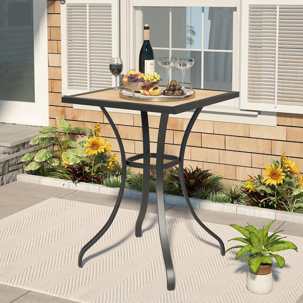 AECOJOY Outdoor Bar Table, 36'' Height Bar Outdoor Square Patio Table with Wooden Top & Metal Frame for Balcony, Deck, Bistro, Garden