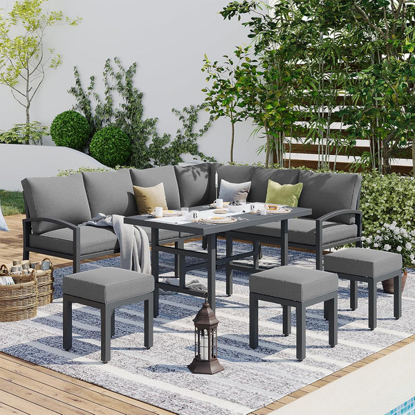 AECOJOY 7 Pieces Metal Patio Furniture Sets with Waterproof Cover on sale Patio Conversation Set Outdoor Sectional Sofa Metal Dining Furniture, Gray