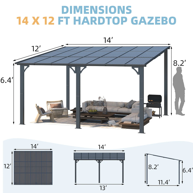 AECOJOY 12' x 16' Hardtop Gazebo Outdoor Aluminum Pergola For Garden, Patio, Backyard-Black