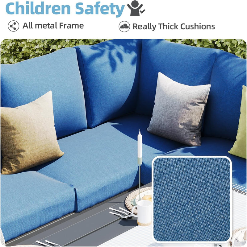 AECOJOY 7 Pieces Metal Patio Furniture Sets with Waterproof Cover on sale Patio Conversation Set Outdoor Sectional Sofa Metal Dining Furniture, Blue