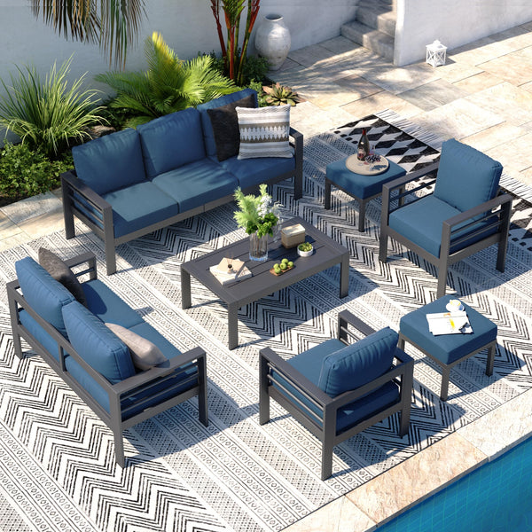 AECOJOY Patio Furniture Sets on sale, Aluminum Outdoor Furniture Set with Fire Pit Outdoor Sectional Sofa- Gray