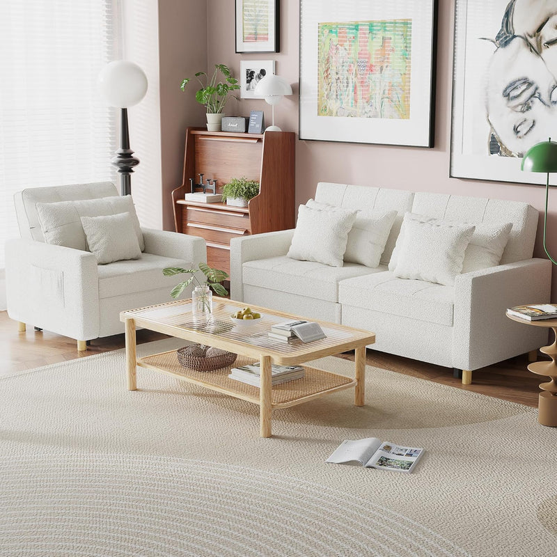 YODOLLA 3-in-1 Futon Convertible Sleeper Sofa Bed Chair for Living Room,Pull Out Couch in Teddy Velvet White