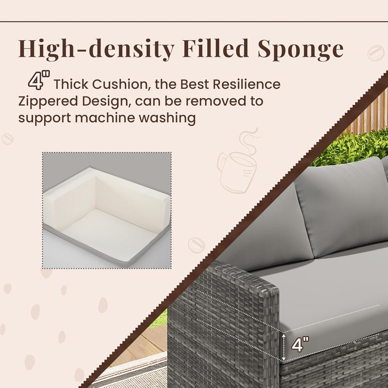 YODOLLA 6-Piece Patio Conversation Set, Outdoor Sectional Sofa, PE Rattan Wicker Furniture, Steel Frame, Gray