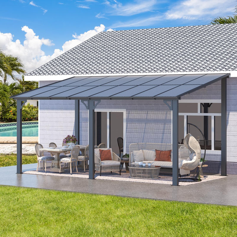YODOLLA 8' x 16' Hardtop Gazebo Outdoor Aluminum Pergola For Garden, Patio, Backyard-Dark Grey
