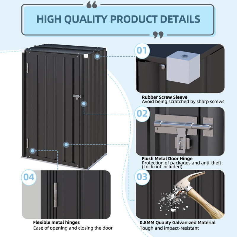 AECOJOY Outdoor Storage Cabinet with Floor & Metal Small Cabinet Waterproof  & Package Delivery Boxes for Patio in Dark Grey