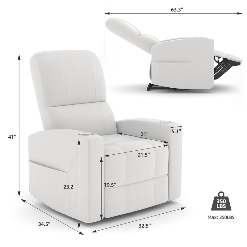 YODOLLA Power Recliner Chair Faux Leather Sofa Chair for Adult with Side Pocket and Cup Holders Nursery, Living Room, Bedroom, White