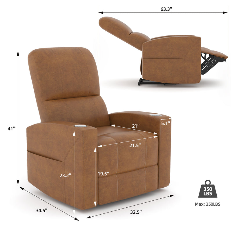 YODOLLA Power Recliner Chair Faux Leather Sofa Chair for Adult with Side Pocket and Cup Holders Nursery, Living Room, Bedroom, Brown