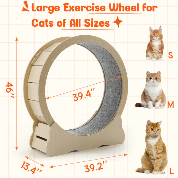 AECOJOY 45” Cat Treadmill Large XL Quiet Cat Exercise Running Wheel for Indoor Cats, Natural
