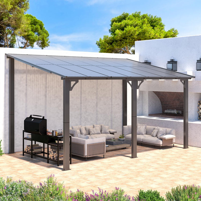 YODOLLA 8' x 14' Hardtop Gazebo Outdoor Aluminum Pergola For Garden, Patio, Backyard-Dark Grey
