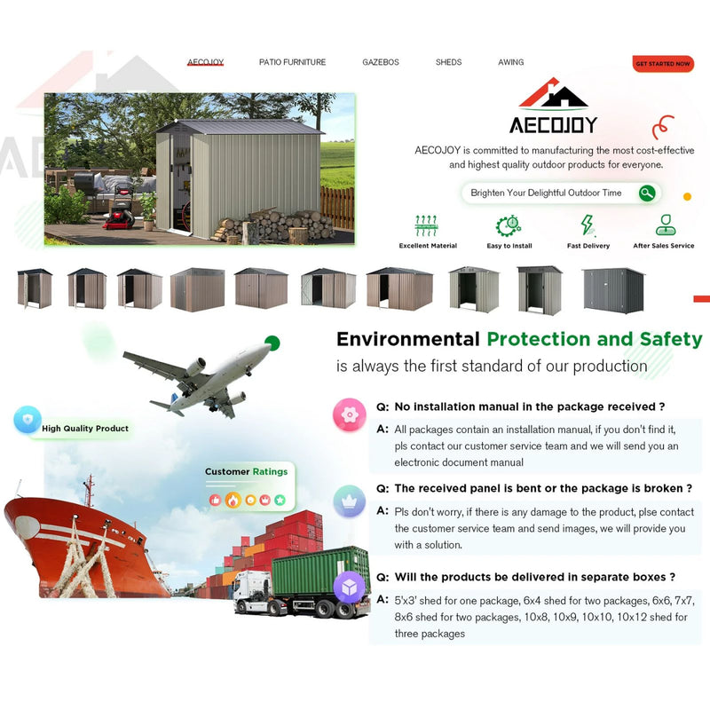 AECOJOY Galvanized Steel Outdoor Storage Shed with Sliding Door, 8 x 6 ft. Metal Storage Building